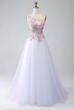 A-Line En skulder Pink Gallakjole med applikationer