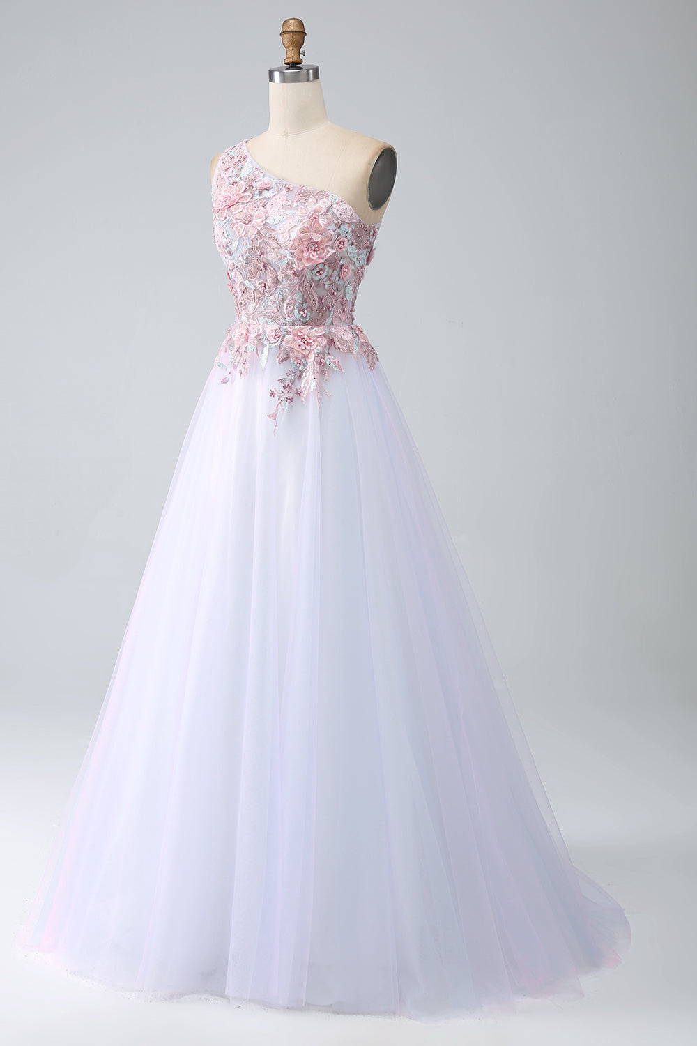 A-Line En skulder Pink Gallakjole med applikationer