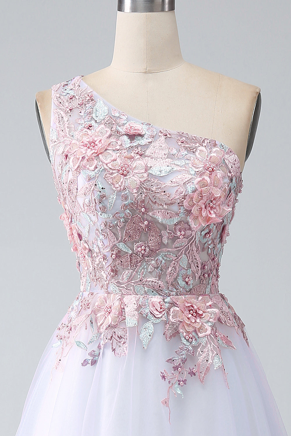 A-Line En skulder Pink Gallakjole med applikationer
