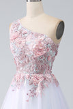 A-Line En skulder Pink Gallakjole med applikationer