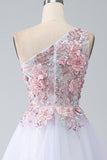 A-Line En skulder Pink Gallakjole med applikationer