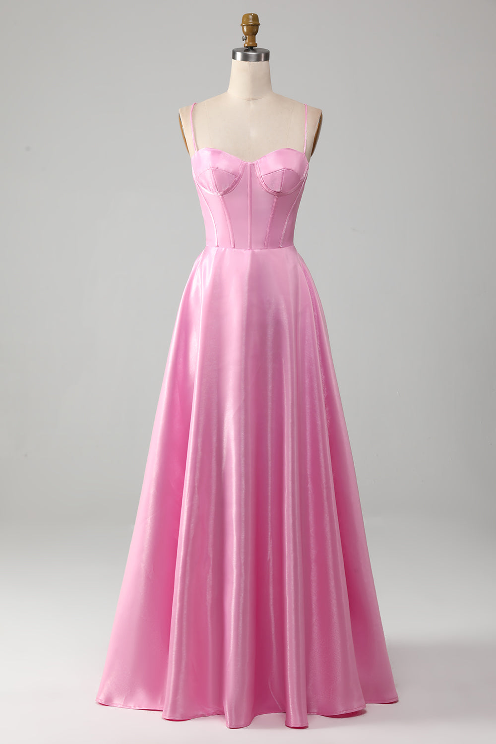 A-Line Spaghetti Stropper Pink Gallakjole med korset
