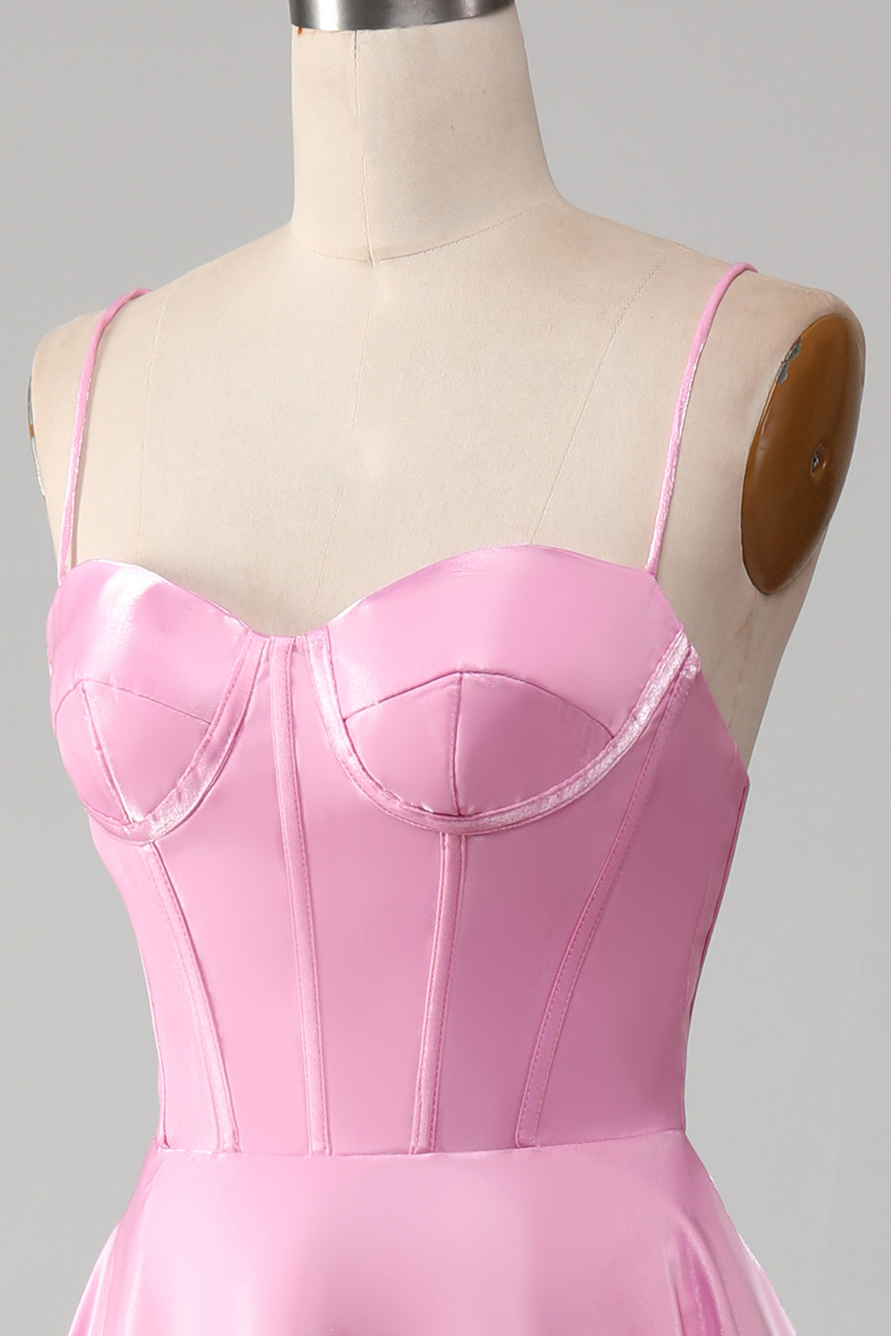 A-Line Spaghetti Stropper Pink Gallakjole med korset