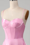 A-Line Spaghetti Stropper Pink Gallakjole med korset