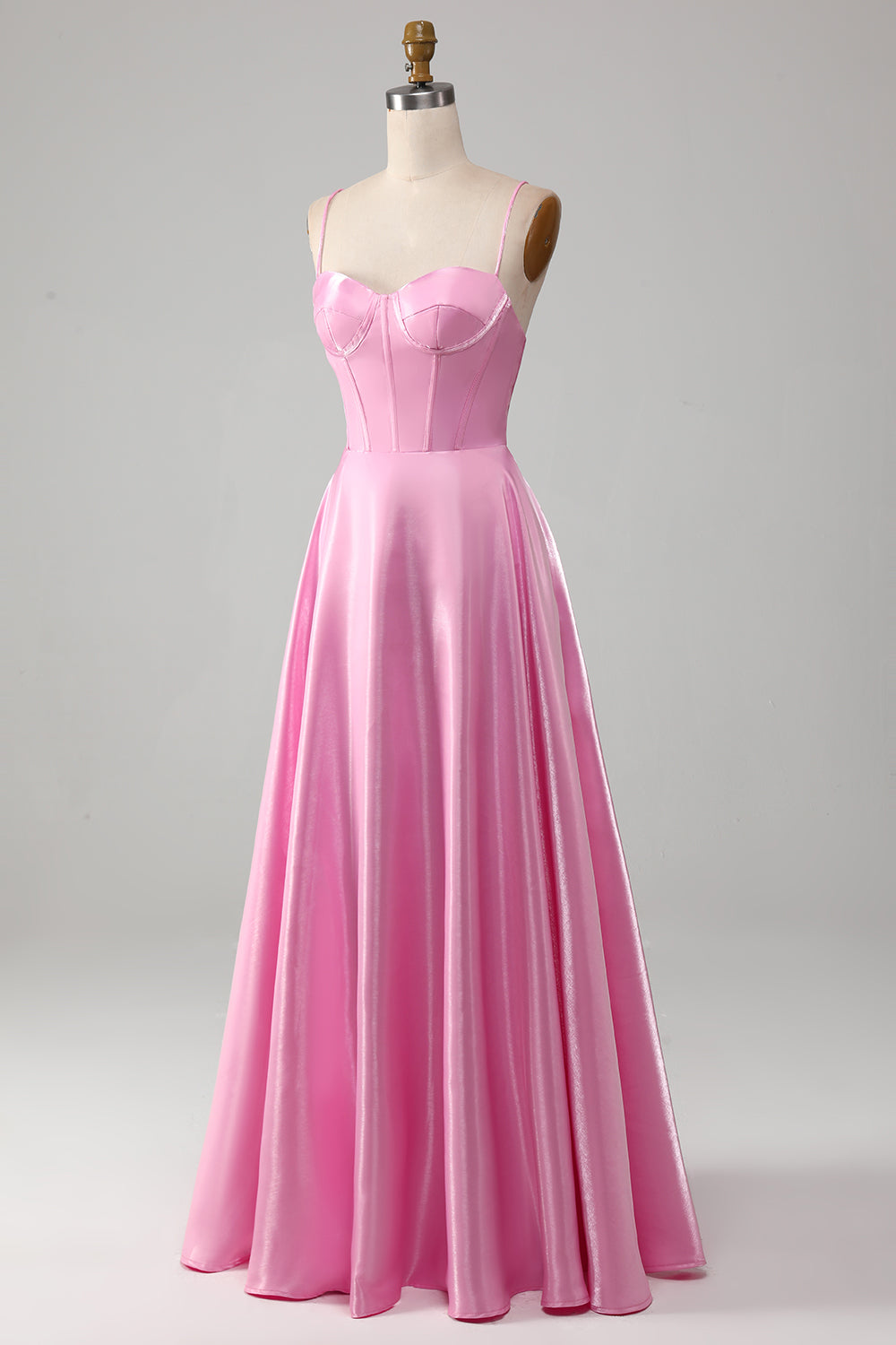 A-Line Spaghetti Stropper Pink Gallakjole med korset