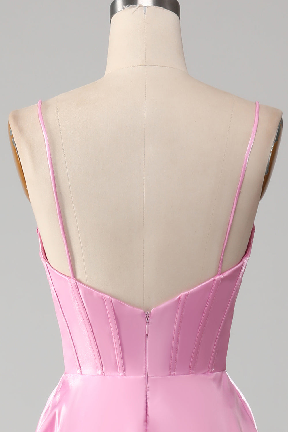 A-Line Spaghetti Stropper Pink Gallakjole med korset