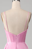 A-Line Spaghetti Stropper Pink Gallakjole med korset