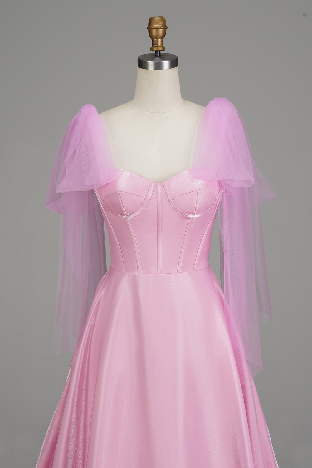 A-Line Spaghetti Stropper Pink Gallakjole med korset