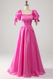Pufærmer Hot Pink gallakjole med flæser