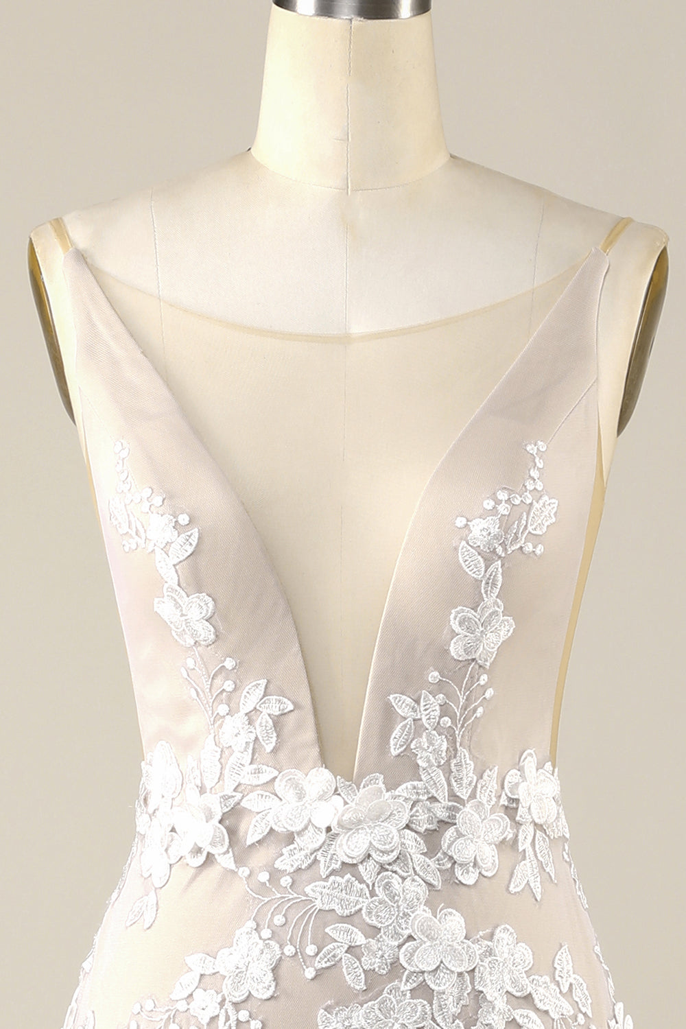 Elfenben Havfrue Illusion Båd hals blonder Brudekjole