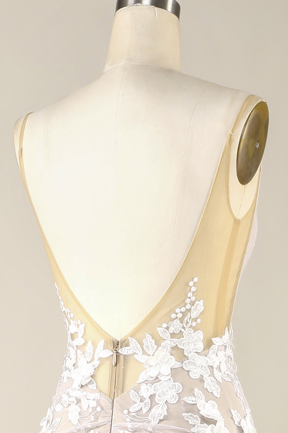 Elfenben Havfrue Illusion Båd hals blonder Brudekjole