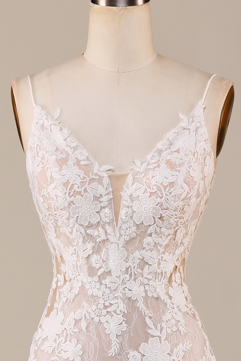 Charmerende havfrue Spaghetti Stropper Elfenben lang brudekjole med blonder