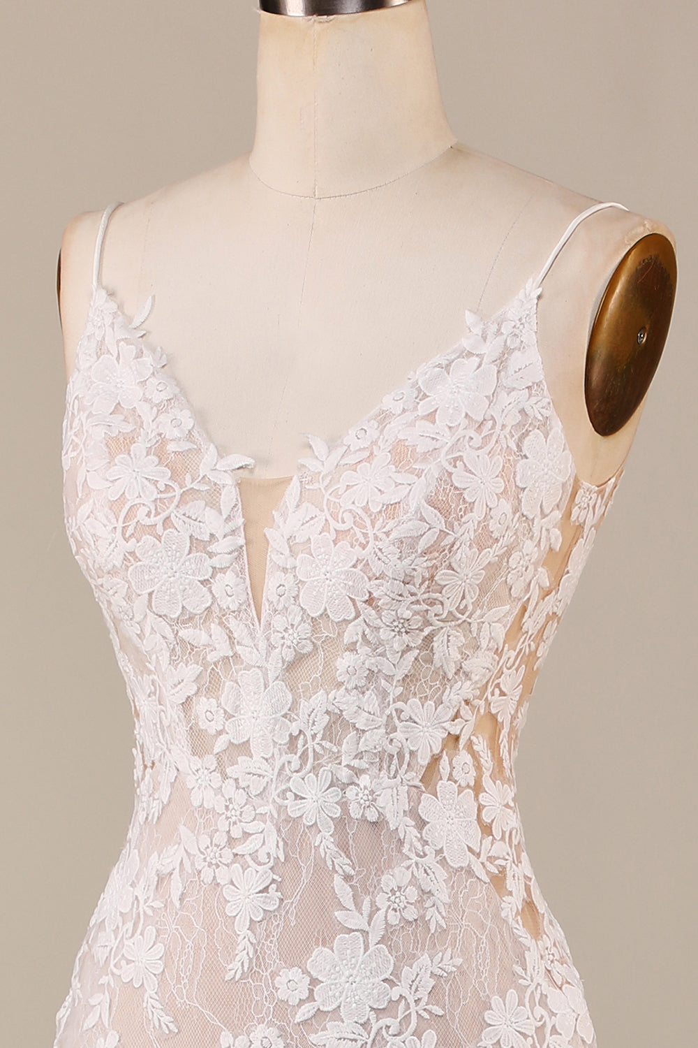 Charmerende havfrue Spaghetti Stropper Elfenben lang brudekjole med blonder