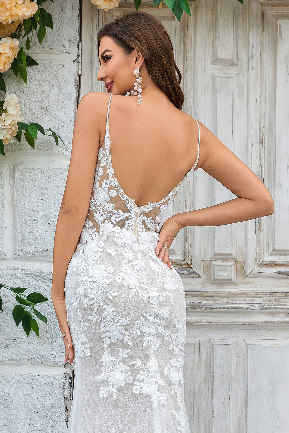 Elfenben Havfrue blonder lang brudekjole