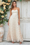 Smuk A Line Sweetheart Champagne Flower Lang brudepigekjole