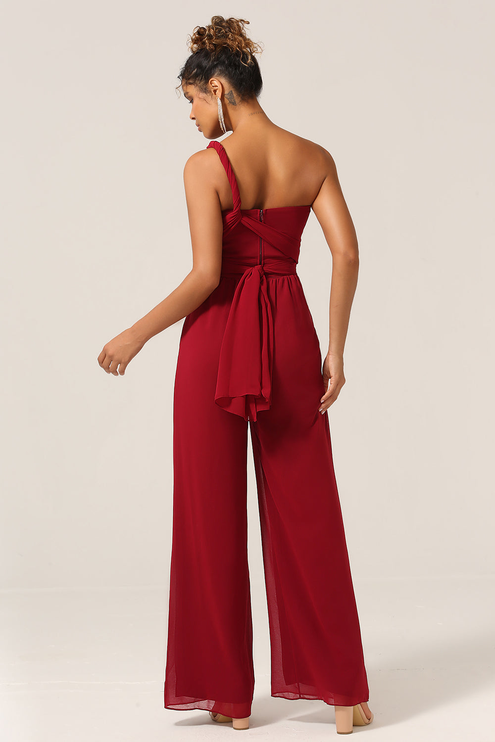 Bourgogne Chiffon konvertible brudepige jumpsuits