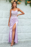 Havfrue Spaghetti Stropper Lilac Corset Brudepigekjole med slids