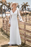 Ivory Boho Simple Sheath Langærmet Brudekjole med blonder