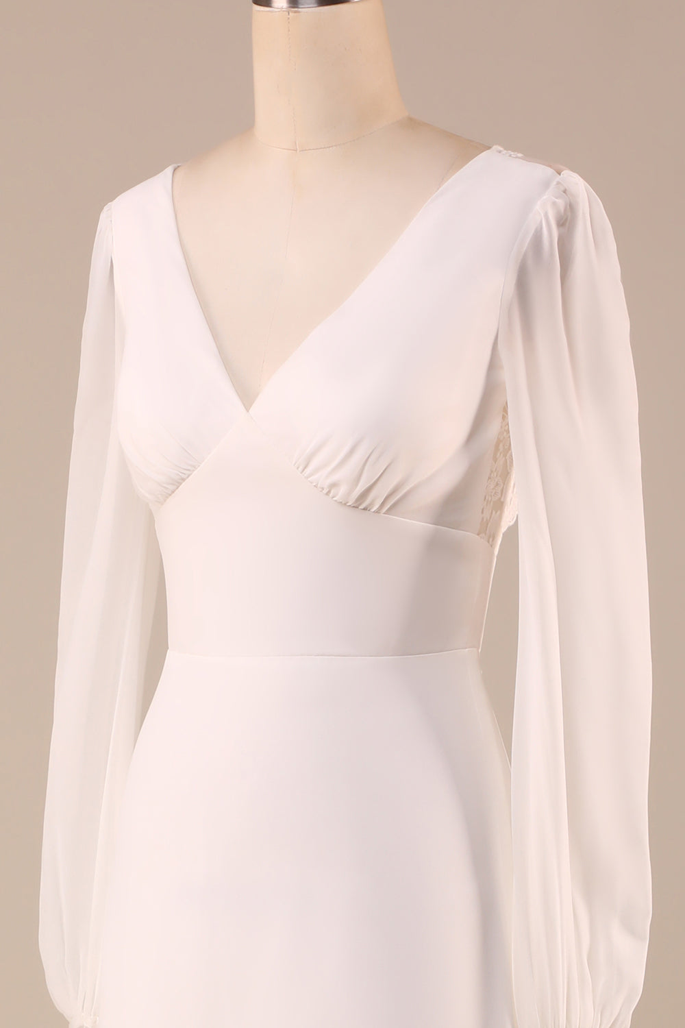 Elfenben lange ærmer Boho chiffon åben ryg brudekjole