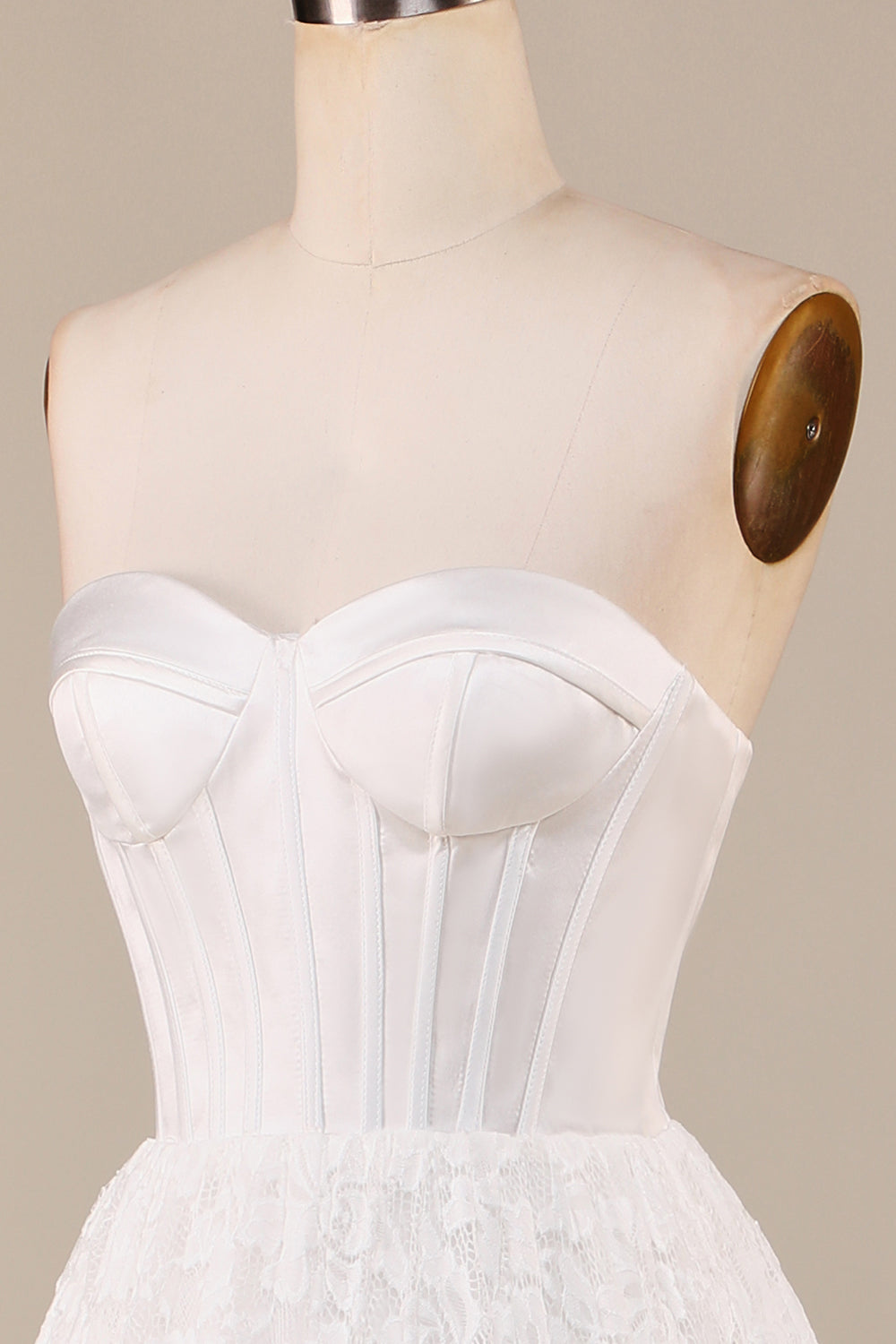 Elfenben blonder korset te-længde brudekjole