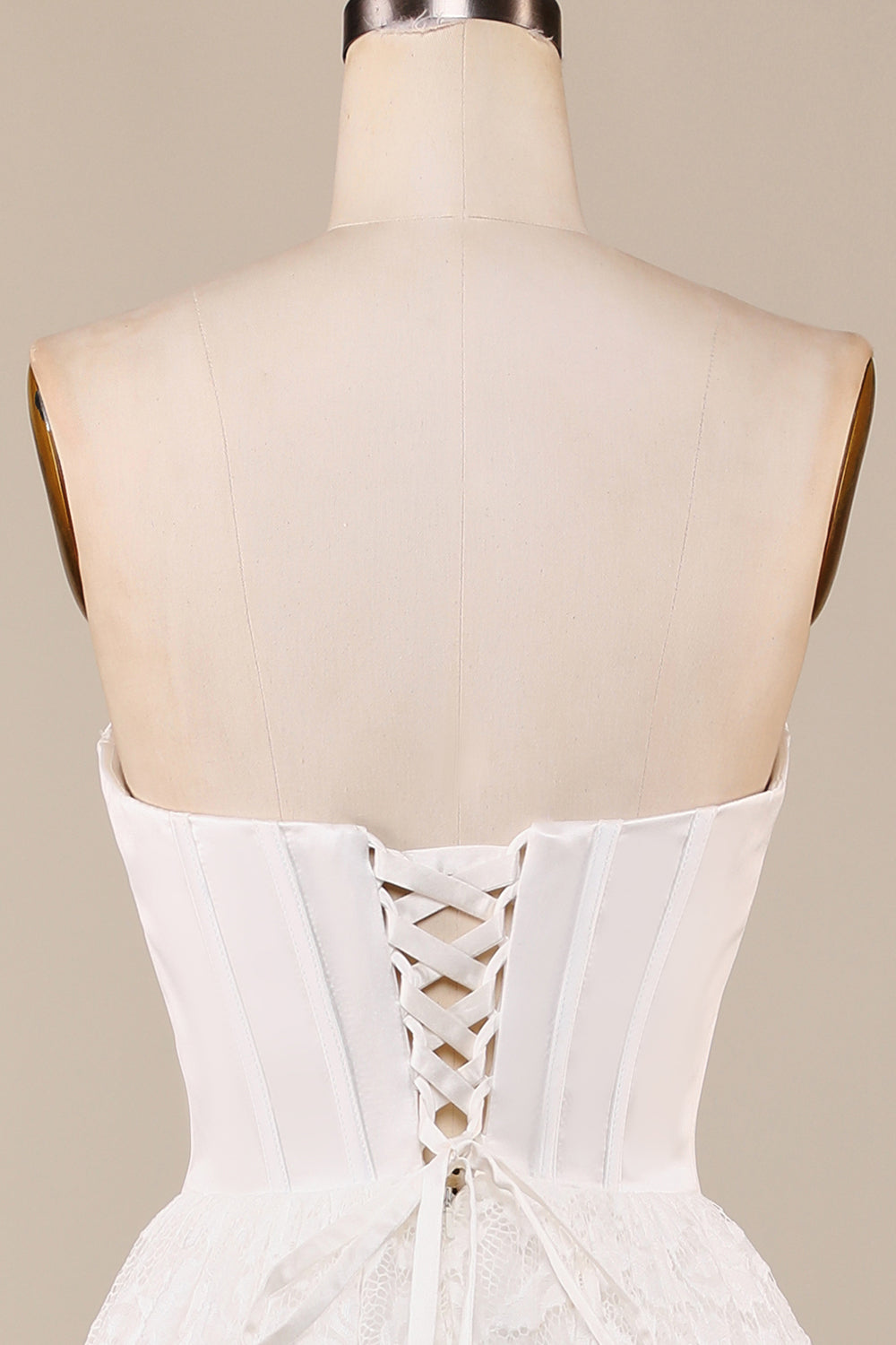 Elfenben blonder korset te-længde brudekjole