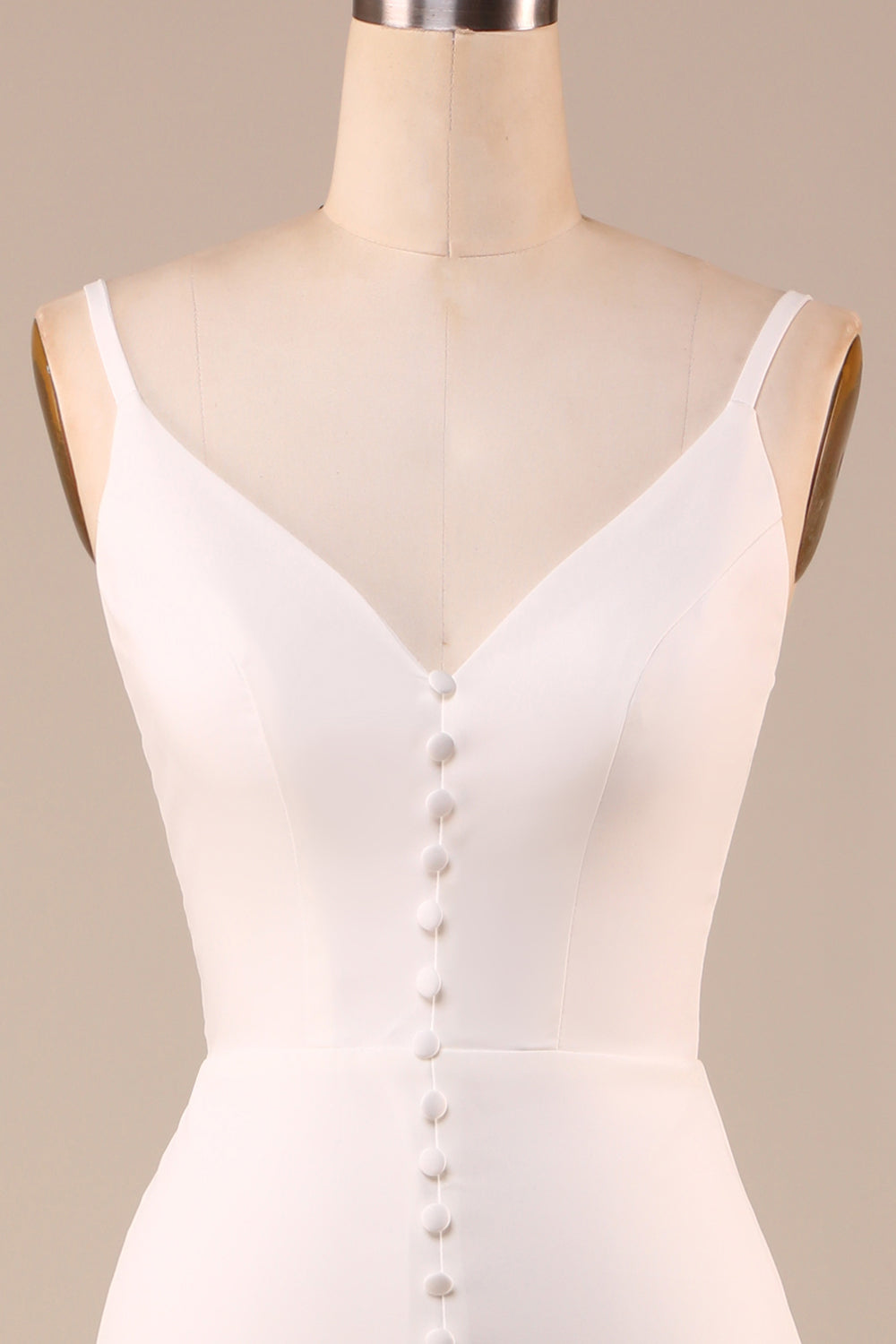 Enkel elfenbenshavfrue rygløs lang brudekjole med slids