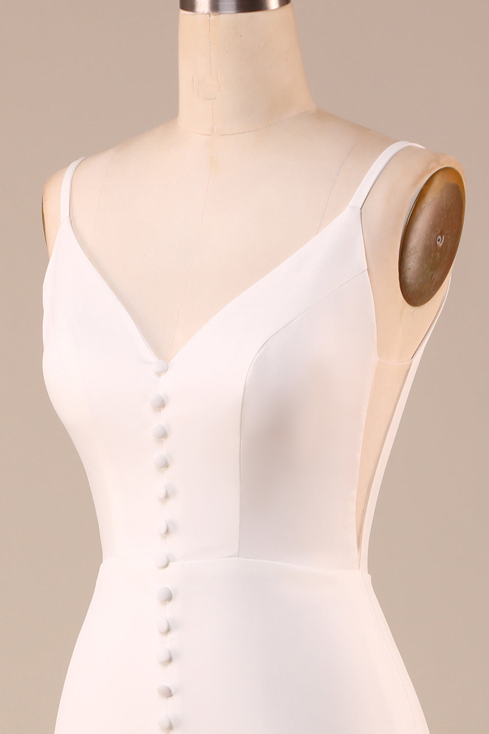 Enkel elfenbenshavfrue rygløs lang brudekjole med slids