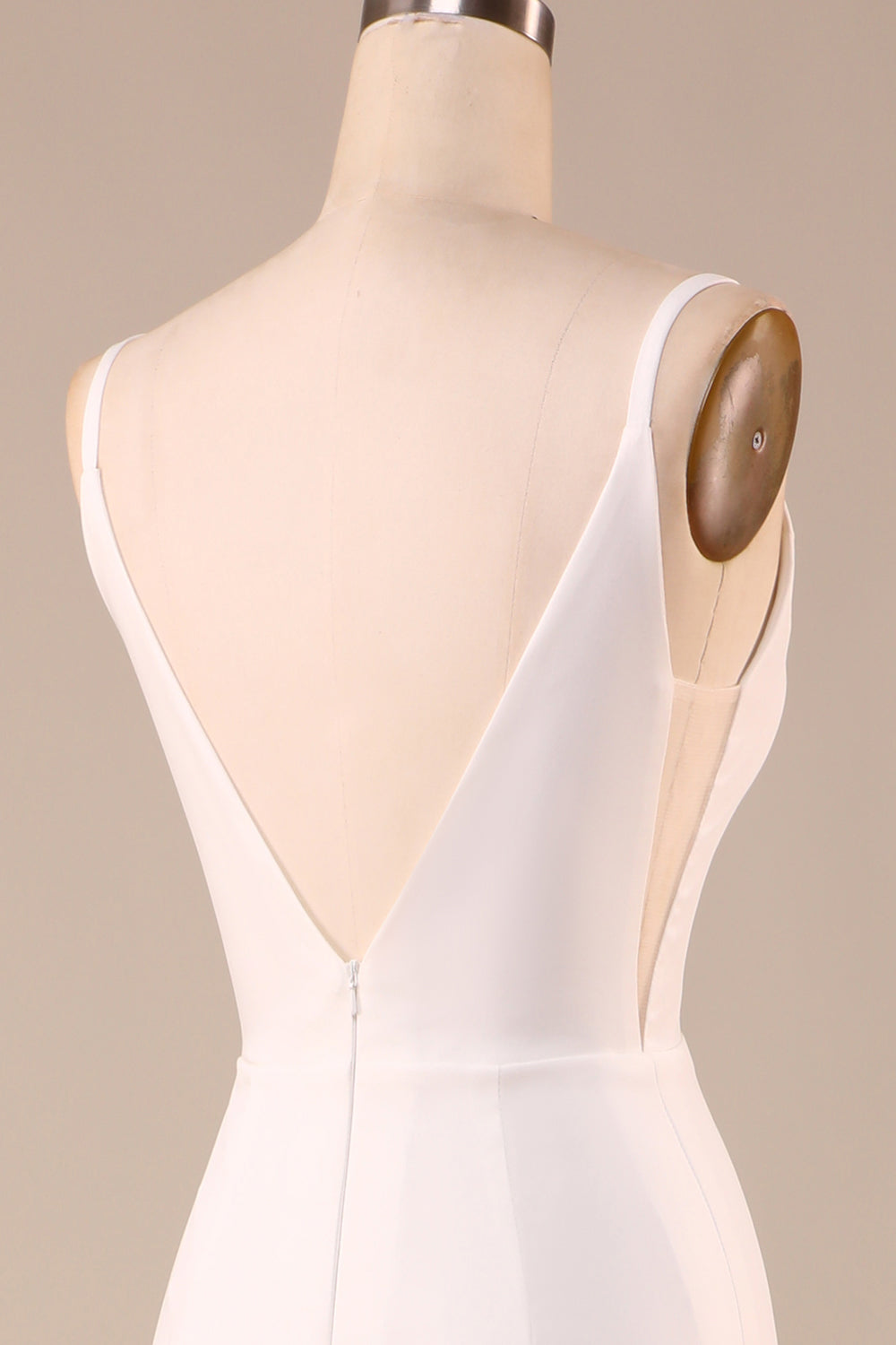 Enkel elfenbenshavfrue rygløs lang brudekjole med slids