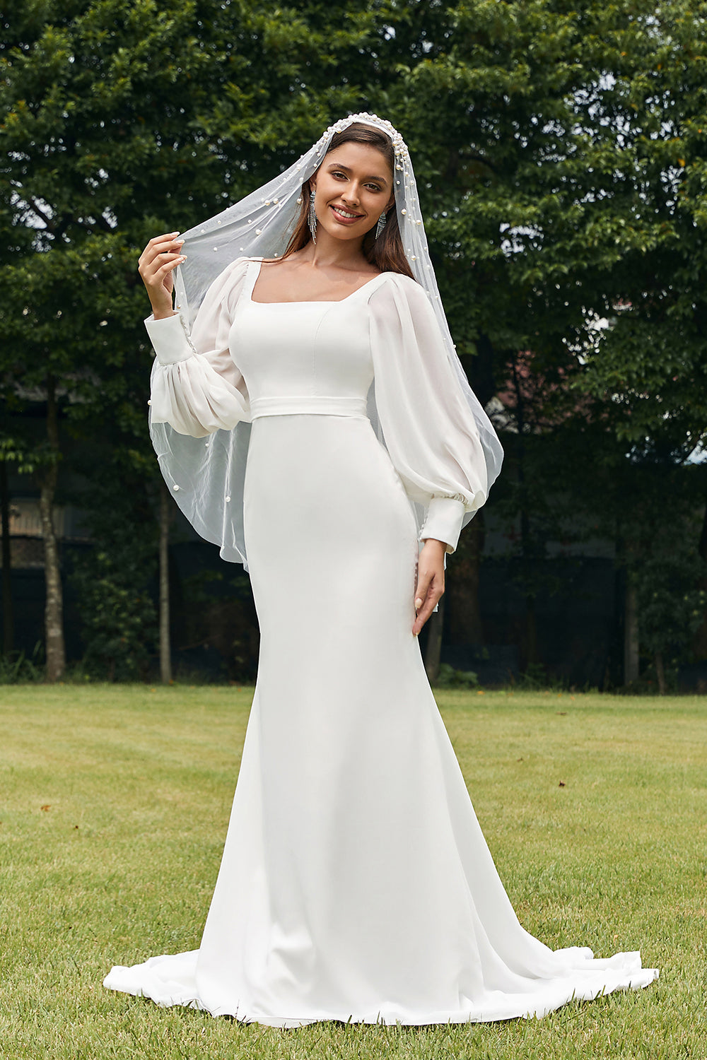 Enkel elfenben havfrue rygløs Boho brudekjole