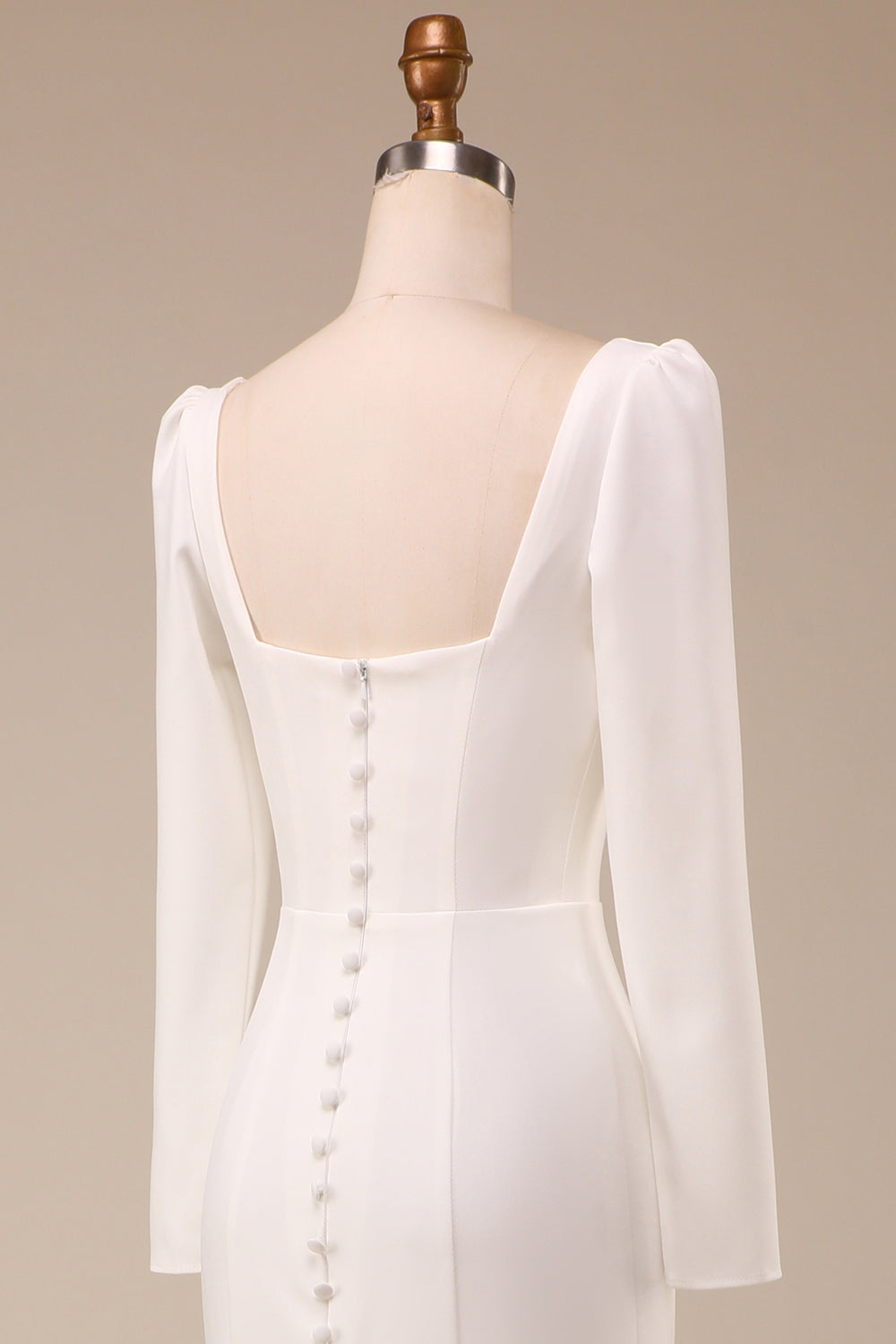 Elfenben Havfrue Firkantet hals Brudekjole med lange ærmer