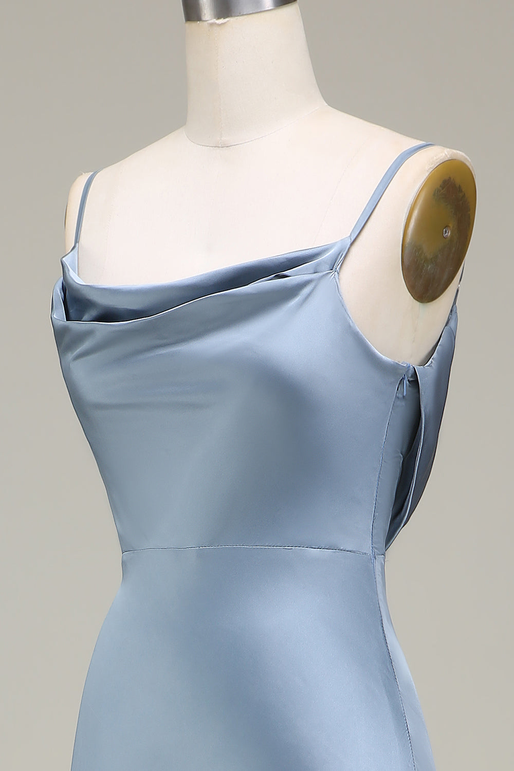 Støvet blå kappe Spaghetti stropper Satin lang brudepige kjole