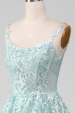 Glitter Mint A-Line tyl lang gallakjole med blonder