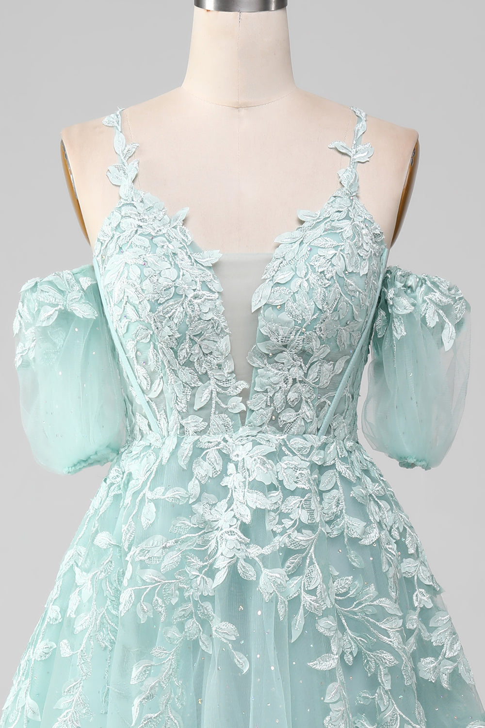 Mint Ball-kjole Off The Shoulder Beaded Prom kjoler med applikationer