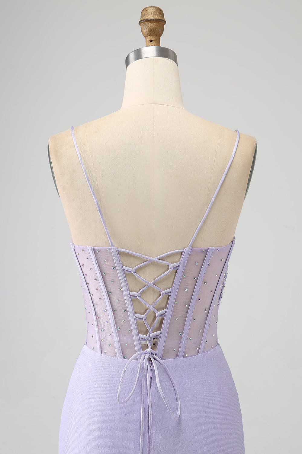 Glitter lilla korset havfrue lang gallakjole med slids