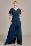 Navy A-line asymmetriske pailletter Brudens mor kjole med perler