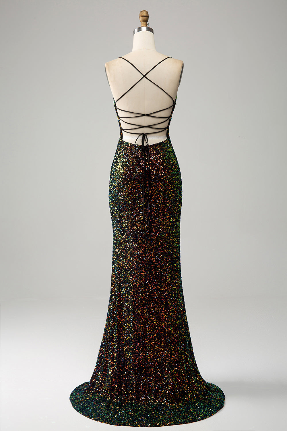 Glitter sort spaghetti stropper pailletter Havfrue gallakjole med slids