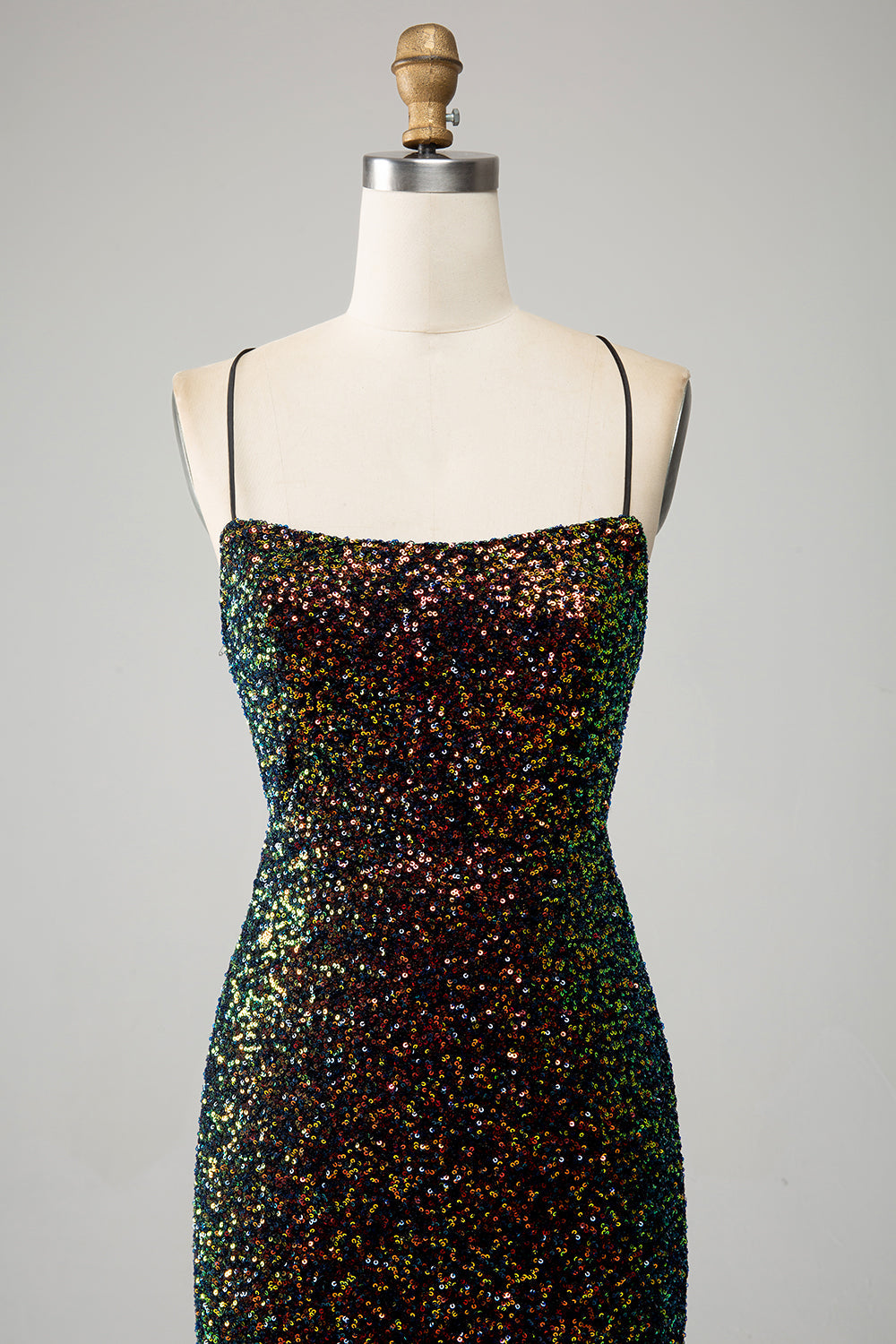 Glitter sort spaghetti stropper pailletter Havfrue gallakjole med slids