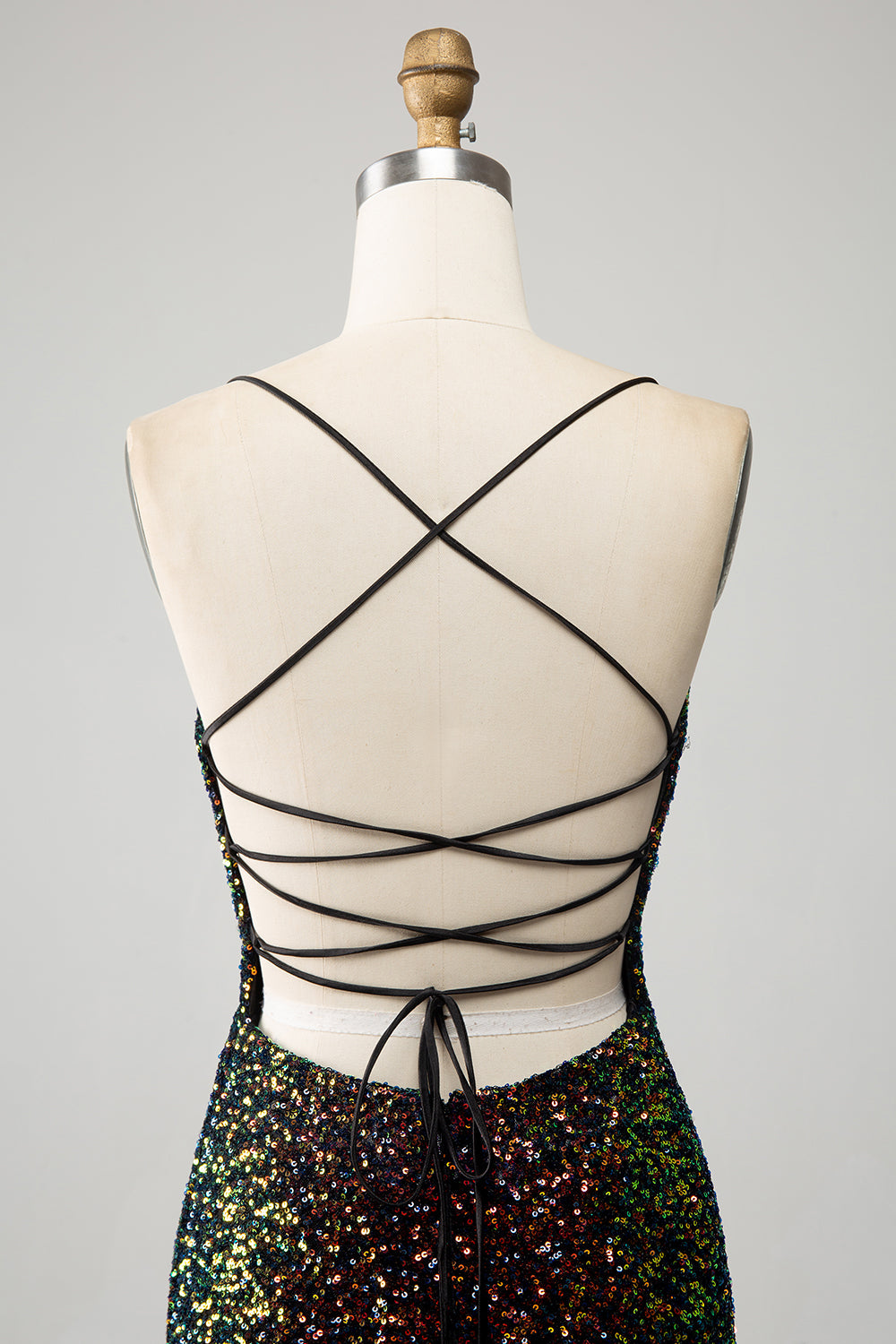 Glitter sort spaghetti stropper pailletter Havfrue gallakjole med slids