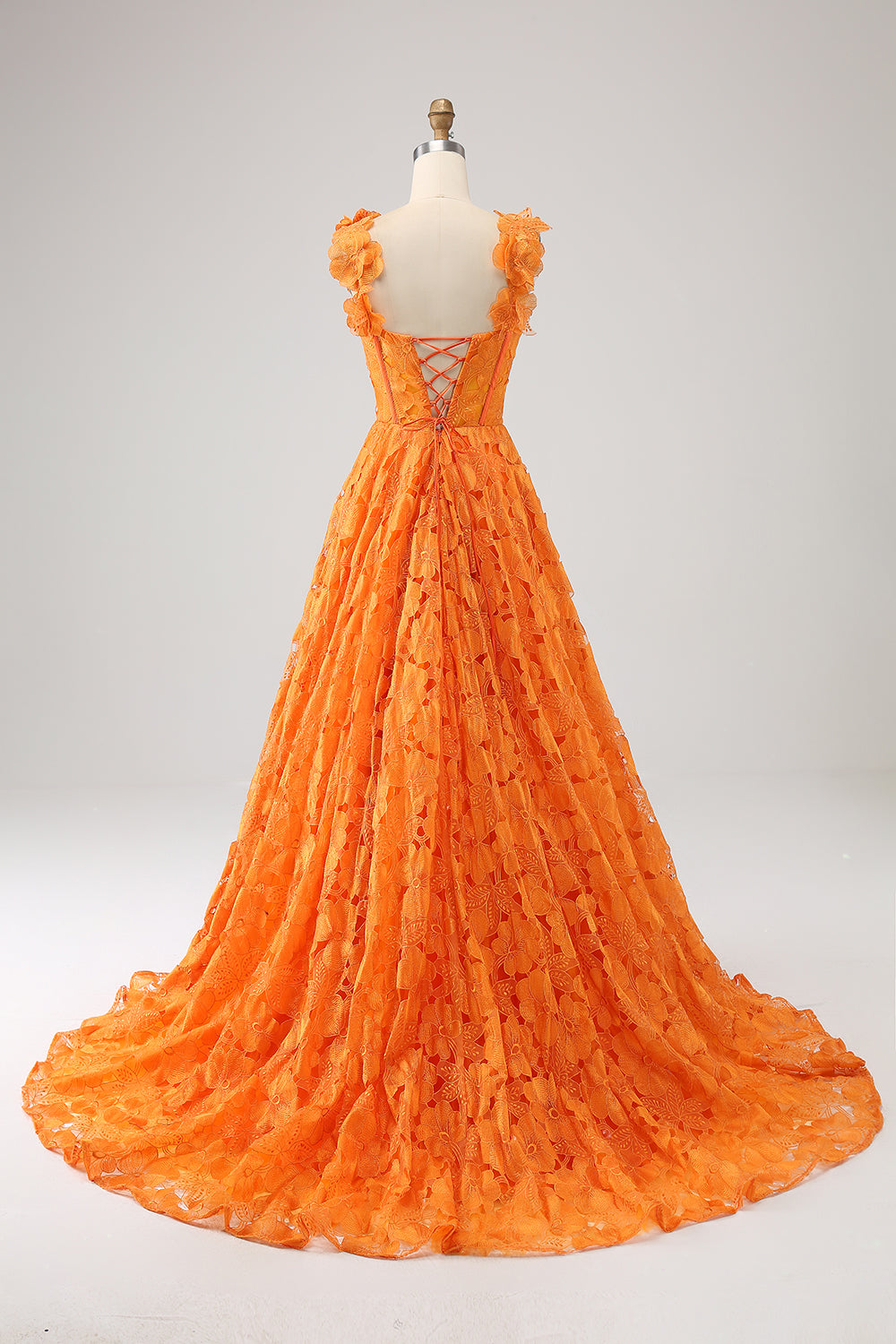 Orange A-Line blomsterblonder lang gallakjole