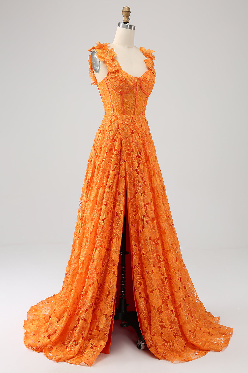 Orange A-Line blomsterblonder lang gallakjole