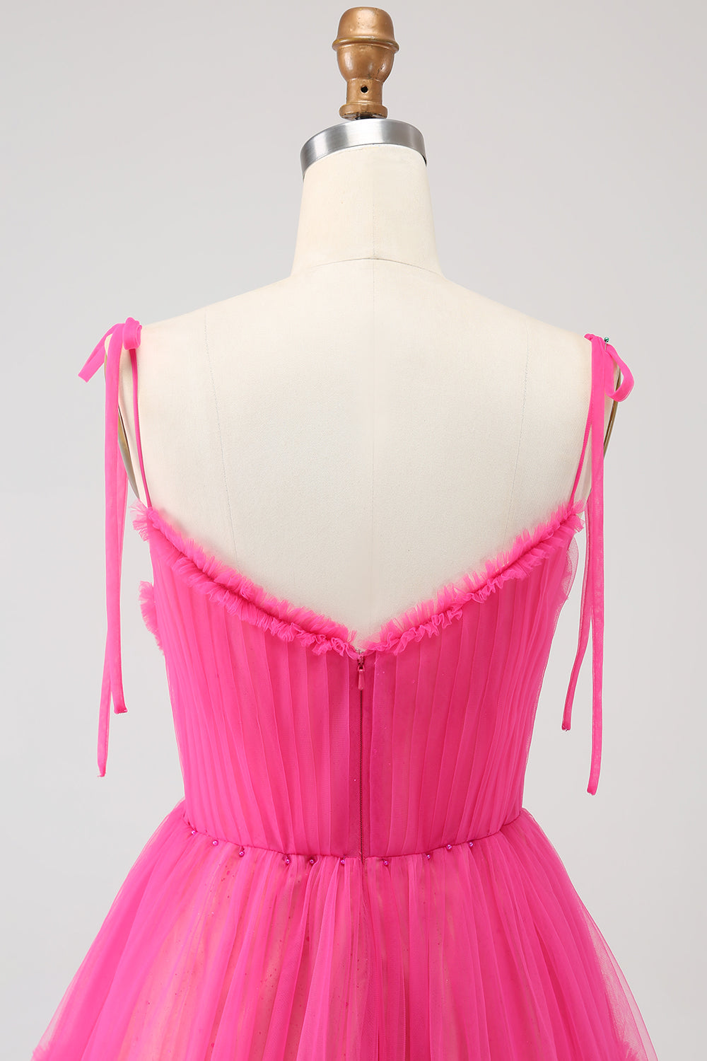 Fuchsia A-Line flæset lang tyl gallakjole