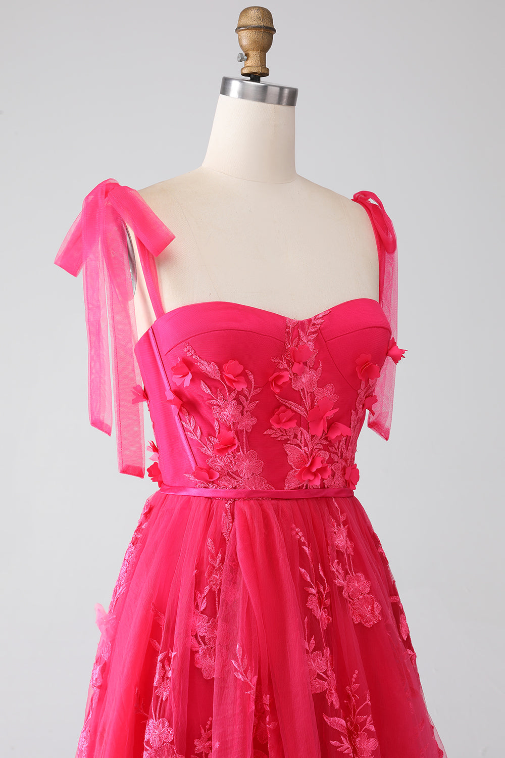 A-Line Spaghetti Stropper Fuchsia Lang Gallakjole med slids