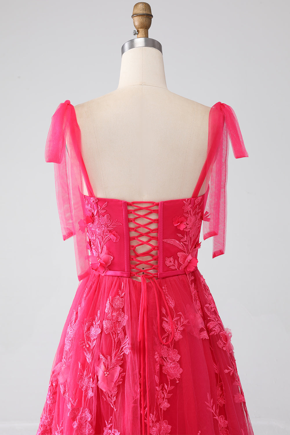 A-Line Spaghetti Stropper Fuchsia Lang Gallakjole med slids