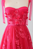 A-Line Spaghetti Stropper Fuchsia Lang Gallakjole med slids