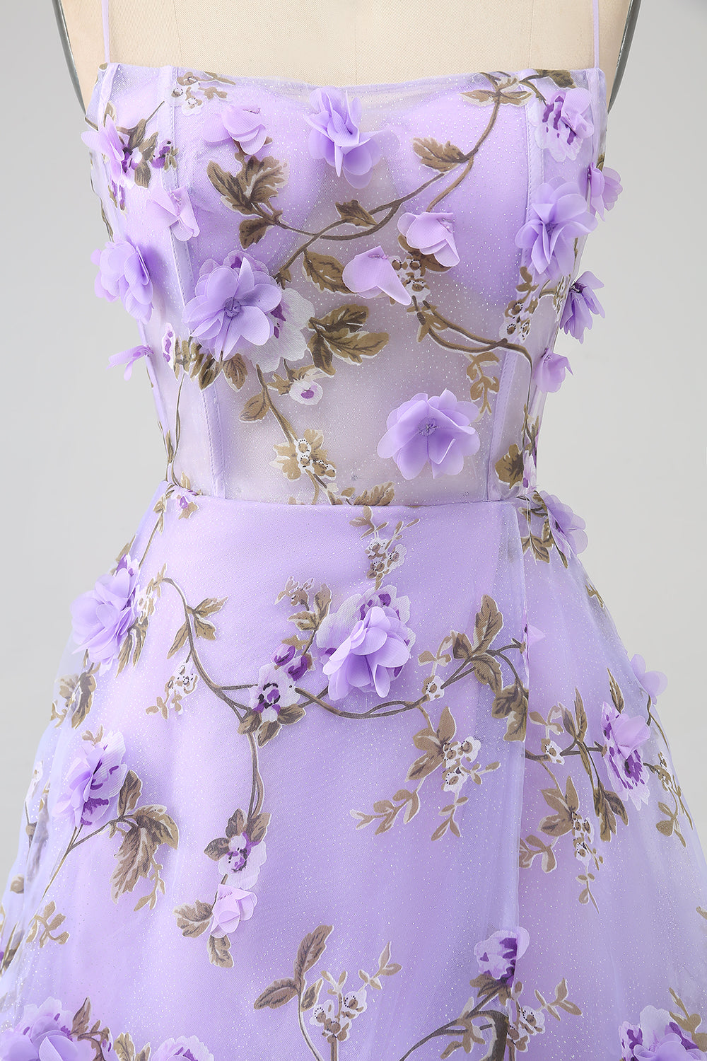 Lilla A-Line Spaghetti Straps Lang gallakjole med 3D Blomster