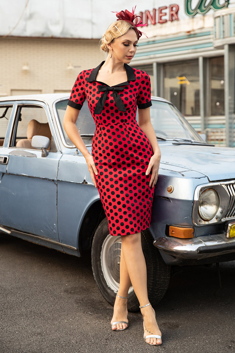 ZAPAKA Vintage Rød Polka Dots Bodycon 1960'erne Kjole med sløjfe – ZAPAKA DA
