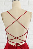 Enkel A Line Spaghetti stropper Bourgogne Long Prom Kjole med Cirss Cross Back
