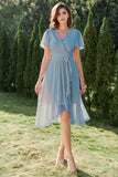 Blå Chiffon Wrap Cocktail Kjole
