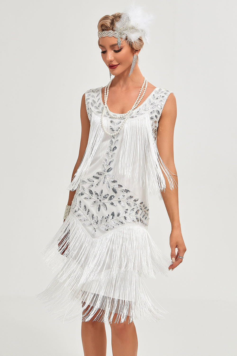 Sort Gatsby 1920'ernes flappekjole med pailletter og frynser