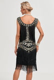 Sort Gatsby 1920'ernes flappekjole med pailletter og frynser